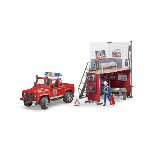 Remiza strażacka, Land Rover i figurka - Bruder 62701