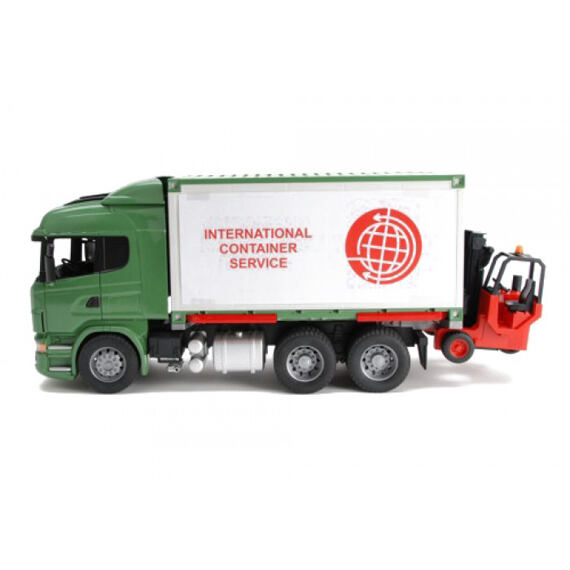 Scania R z kontenerem i wózkiem paletowym - Bruder 3580