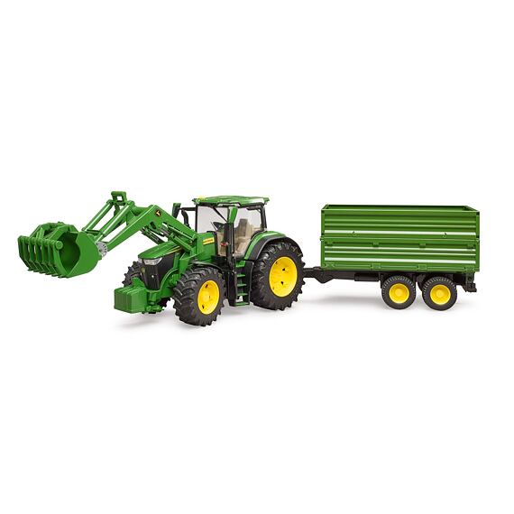 Ciągnik John Deere 7R 350 z ładowaczem czołowym i przyczepą - Bruder 3155